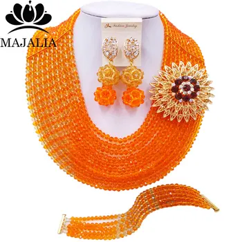 

Majalia Fashion Classic Nigeria Wedding African Beads Jewelry Set Orange Crystal Necklace Bridal Jewelry Sets 10CZ004