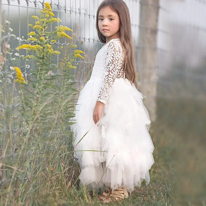 Белое кружевное платье для крещения для девочек летнее многослойное платье с открытой спиной для маленьких девочек от 3 до 8 лет Одежда для девочек на день рождения и крестины - Цвет: white