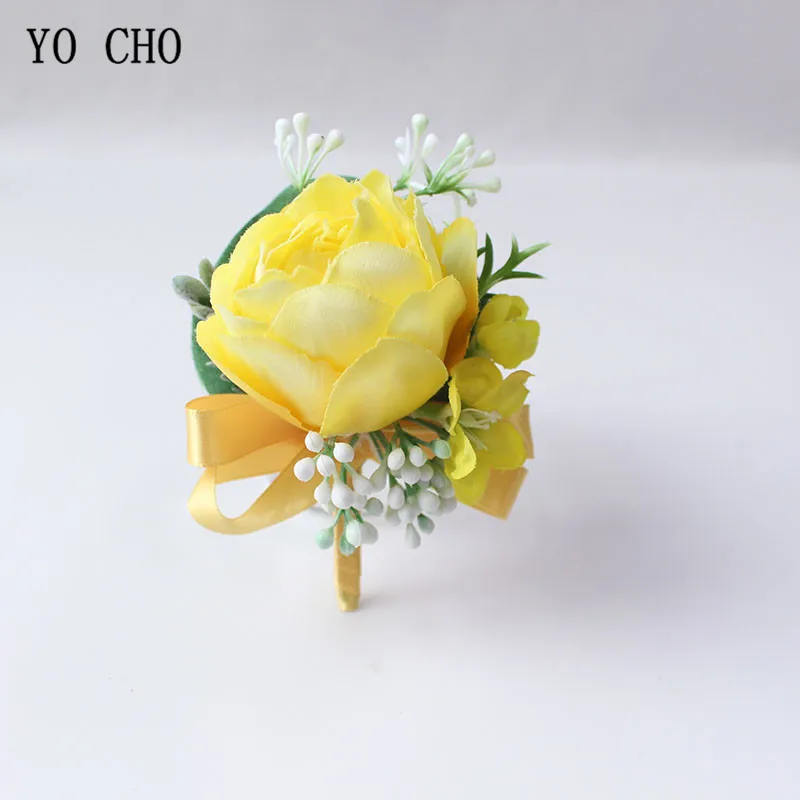 Boutonniere Flowers wedding wrist corsage flowers silk roses yellow  (37)