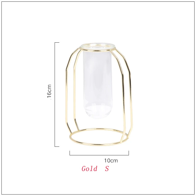 Стеклянная железная ваза в скандинавском стиле, простая художественная ваза геометрической формы, роскошный 1 комплект, украшение для дома, аксессуары для спальни - Цвет: Gold S