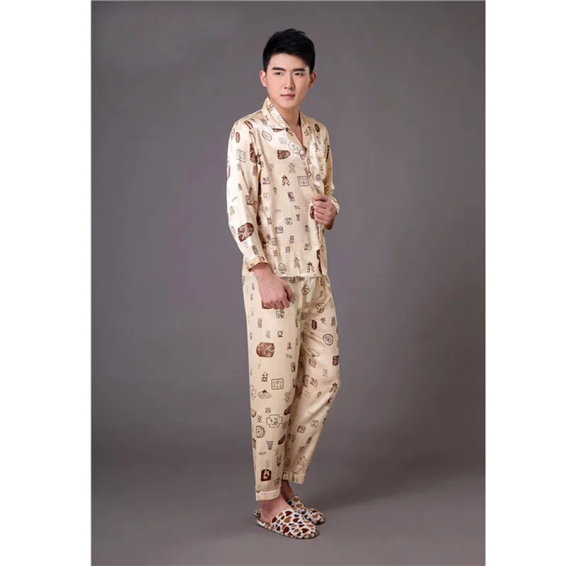Пижамный комплект мужской из искусственного шелка размеры S M L XL XXL XXXL 011013|mens silk