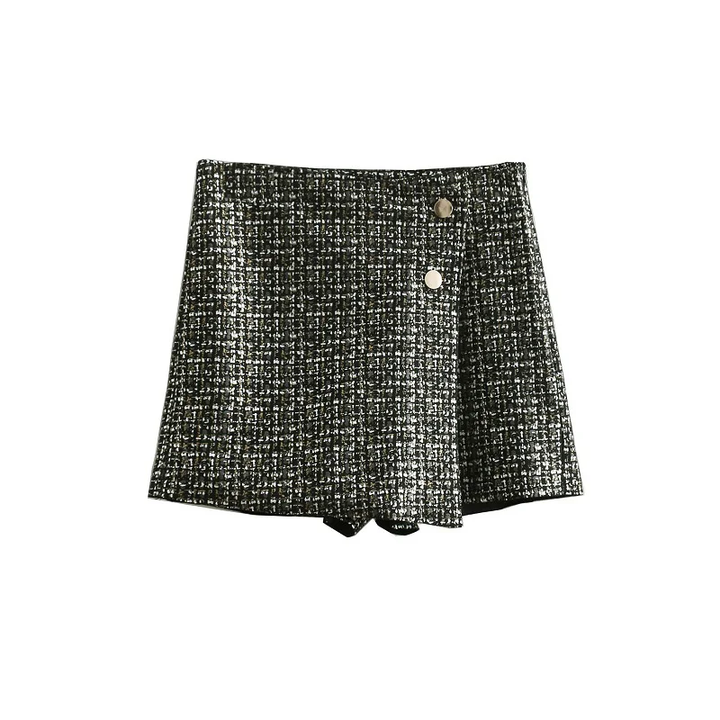 

Vintage Chic Herringbone pattern Plaid Sequined Asymmetrical Skirt 2019 Retro Stylish Women Mini Skirts Button Jupe Femme