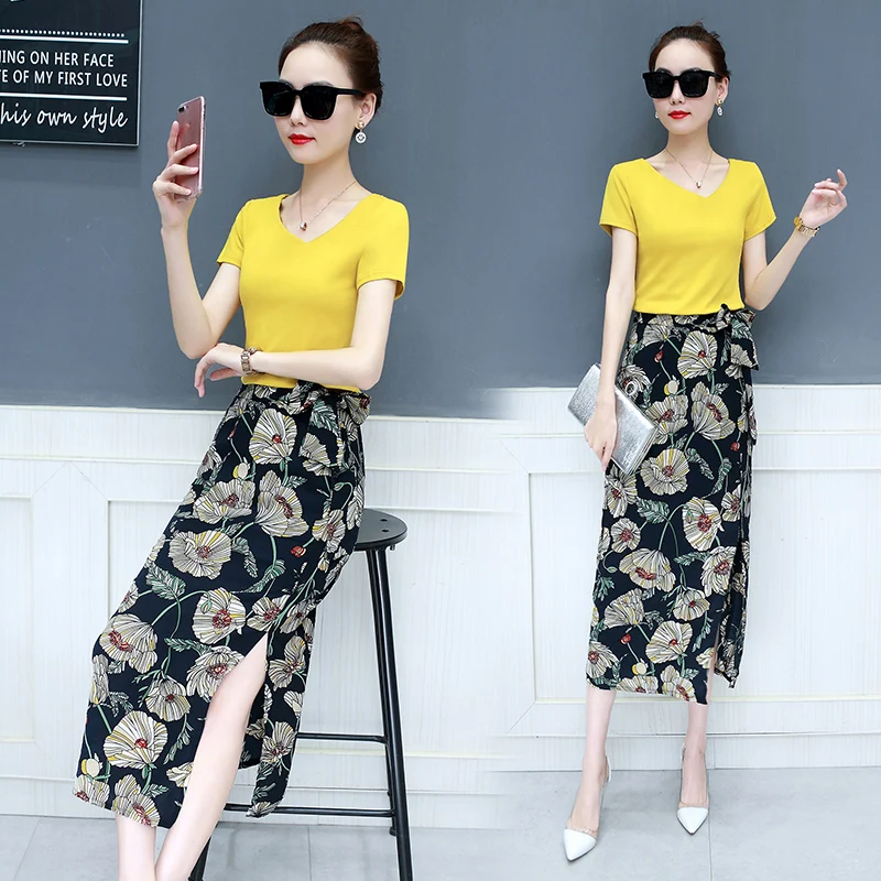 Vrouw sets zomer nieuwe mode temperament dames slim Korte mouw t-shirt shirt Hoge taille EEN woord rok twee- delige set vrouwen Vrouw sets zomer nieuwe mode temperament dames slim Korte mouw t-shirt shirt Hoge taille EEN woord rok twee- delige set vrouwen