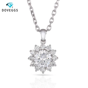 

DovEggs 14K 585 White Gold Sunflower Pendant Necklace for Women Center 1ct 6.5mm F Color Moissanite Halo Pendant Necklace