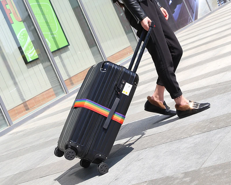 Высокое качество Регулируемая нейлон путешествия Чемодан рюкзак сумка Чемодан чемодан ремни багаж Радуга ремень Регулируемый