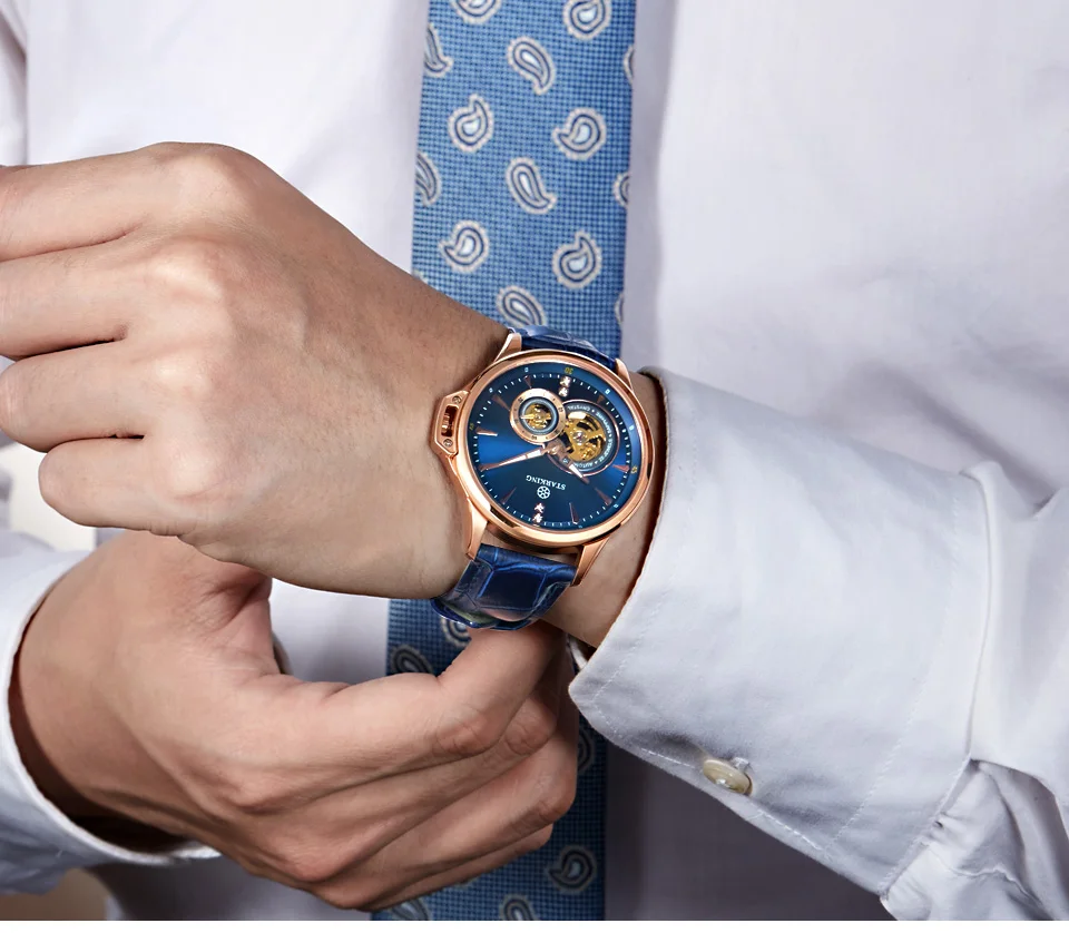 STARKING ретро синие мужские часы Топ бренд Роскошные модные мужские наручные сапфировые автоматические механические часы Relogio Masculino