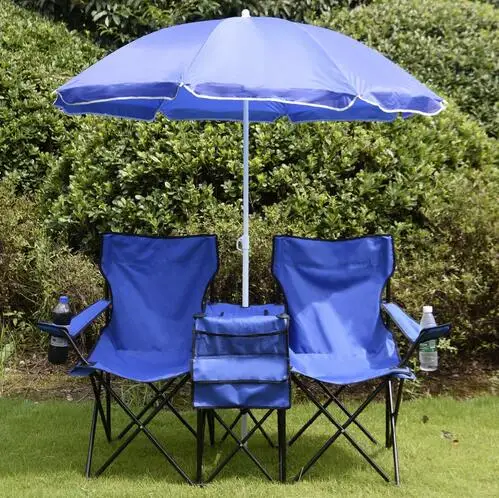 

Smartlife Portable Folding Picnic Double Chair W/Umbrella Table Cooler Beach Camping Chair
