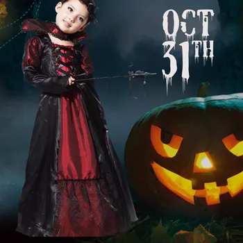 

Vampire Cosplay Halloween Party Costume Lace Girls Long Dress Queen Princess Cosplay Performance Carnival Party Children's Day