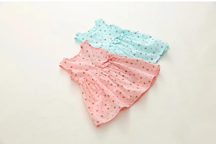 2018 Summer New Fashion Sleeveless Fruit Print Yellow Pink Blue Princess Bow Kids Girls Female Children Dresses (7)