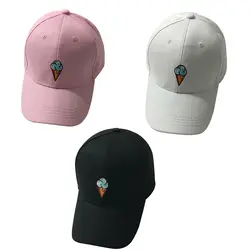 200 шт./лот мороженое Emabroidery Бейсбол Кепки Для женщин Snapback Hat Повседневное модные черный, белый, розовый цвет Casquette зонтик шляпа