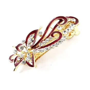 

YOST-Lady Party Flower Design Rhinestone Detail Barrette Hair Clip