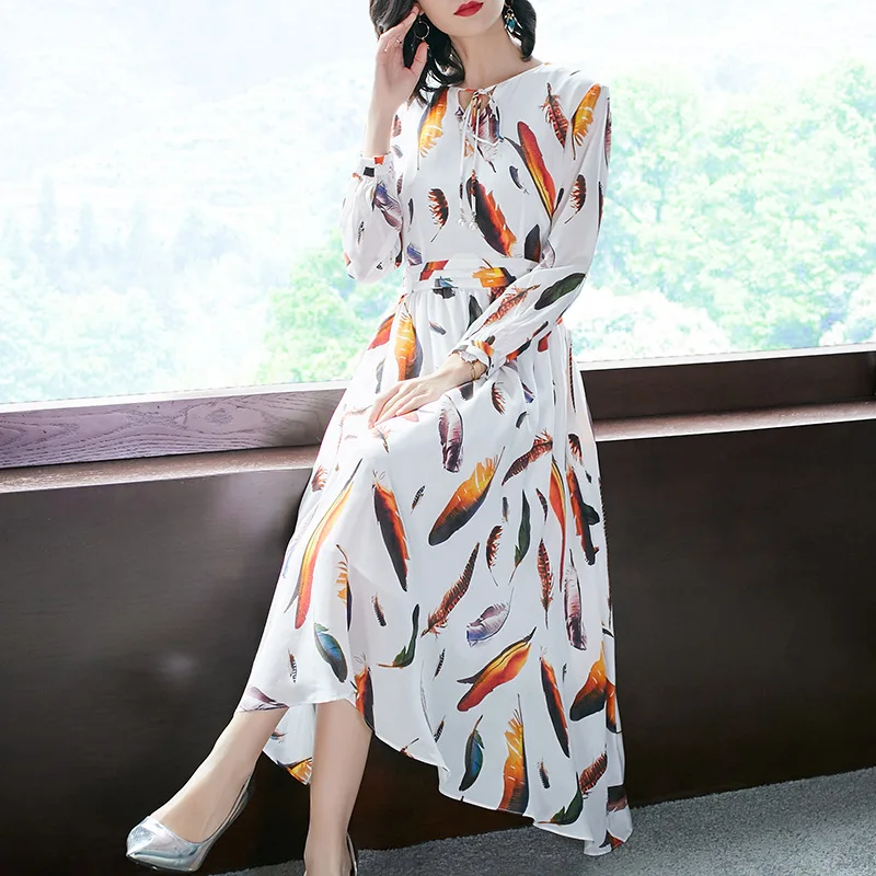 Imprimer Beige Longue Haute Piste Ligne Soie Qualité Lady Une D'été Femmes Office Bohême Robe 2018 Nouvelle Z1dwxHd