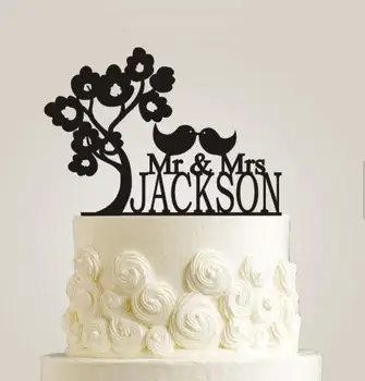 

custom glitter Nautical Wedding Cake Topper Love Birds under the tree Personalized bride and groom Initials Name