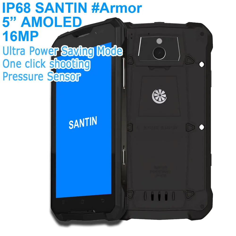 Телефон SANTIN # Armor Plus IP68 водонепроницаемый 5 дюймов AMOLED экран 16 МП Восьмиядерный