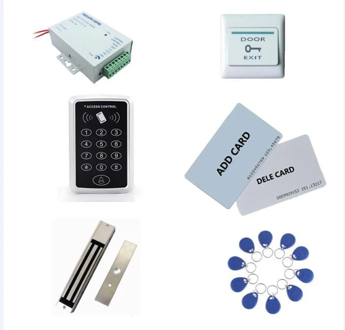 access control kit,standalone access controller+ power+280kg magnetic lock+exit button+2 manage card,10 keyfob ID tags,sn:set-6 access control systems proximity card waterproof standalone access control power supply magnetic lock exit button 10pcs rfid key