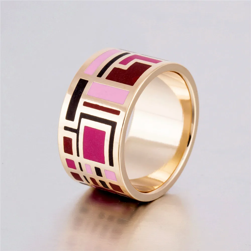 

Bohemian Geometry Stainless Steel Rings for Women Fashion Pretty Charm Geometric Stripes Gold-Color Large Ring 13mm