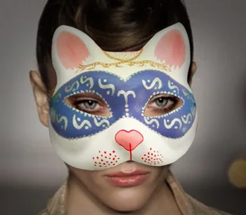 

New Quality Handmade DIY Mask Halloween White Masked Kitty Cat Mask Cosplay Costume Paper Mache Pulp Mask