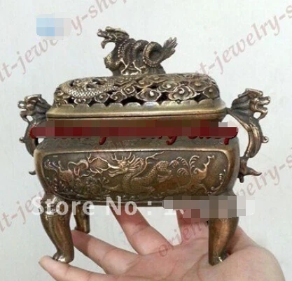 

free shipping Old copper auspicious Zen statue dragon Collectibles incense burner free ship