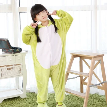 

Kigurumi Children's Cartoon Frog Pajamas Unisex Sleepers Flannel Single Breasted Boys Girls Baby Piece Pajamas 4 6 8 10 12Y