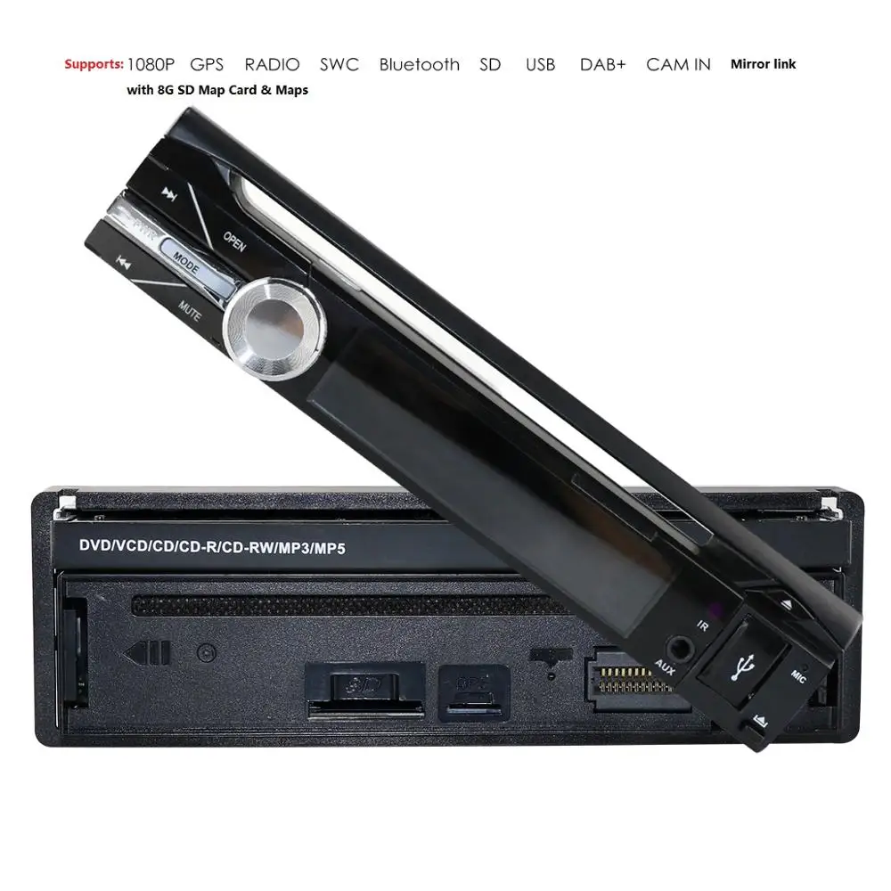 

Single 1DIN Flip-Out 7" Car Stereo DVD Player GPS/USB/Bluetooth Radio Camera Car Multimedia Player Autoaudio Navigation monitor