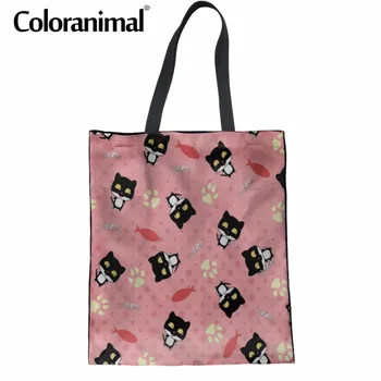 

Coloranimal Pink Cute Cat Paw Print Women Cotton Handbags Fashion Luxury Design Canvas Shopper Bags Teenager Girl School Bags
