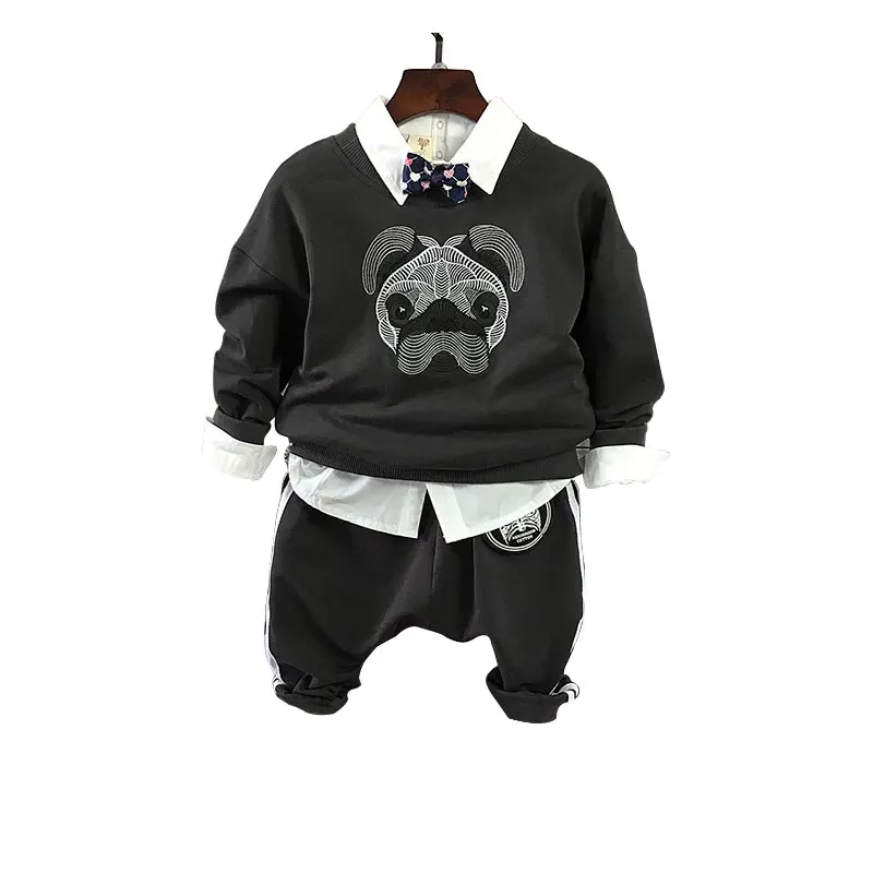 

2019 boys spring and autumn Korean fashion new cartoon dog head suit sports and leisure two-piece suit children's suit