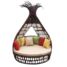 Outdoor Courtyard Recreational Double Rattan Beds Swimming Pool Chairs Rattan Beds