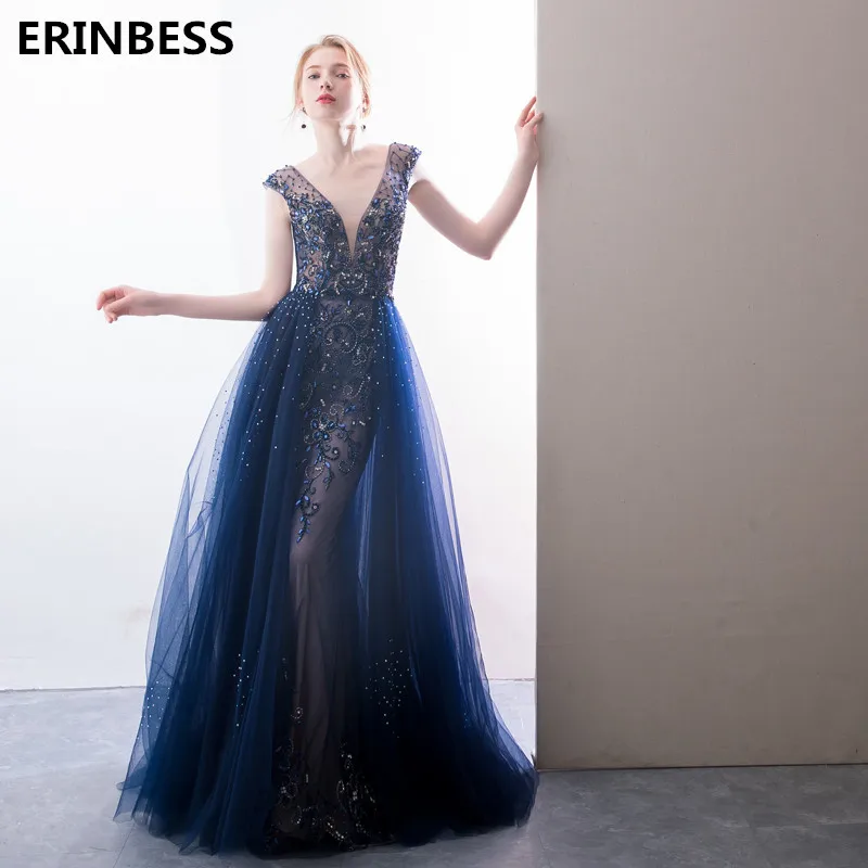 Темно-синее вечернее платье Элегантное Длинное Платье ТРАПЕЦИЕВИДНОЕ вечернее платье длинное платье вечерние платья Robe de Soiree