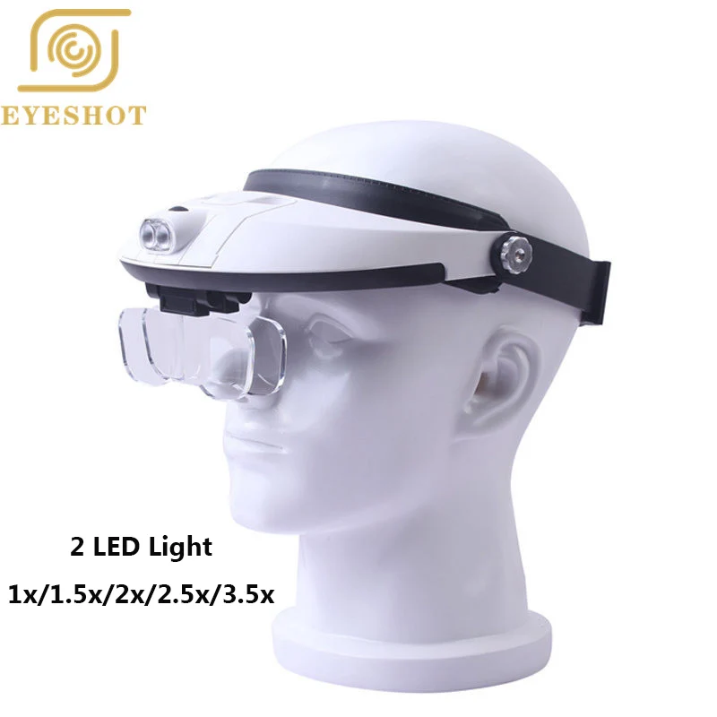 

Headband LED Illuminated Head Magnifier Visor -1X-3.5X Zoom with 5 Detachable Lenses - Hands Free Head Worn Lighted Magnifying