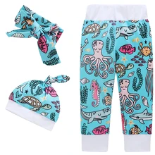 Новые Модные осенние хлопковые брюки для малышей детские шаровары Одежда из 3 предметов для мальчиков и девочек с рисунком животных