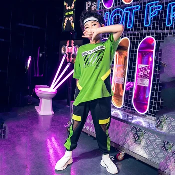 

Jazz Hip Hop Dance Wear Suit Costumes Kids Ballroom Modern Boys Loose Tops Pants Stage Costume Show Dance Outfit Wear DQS2034