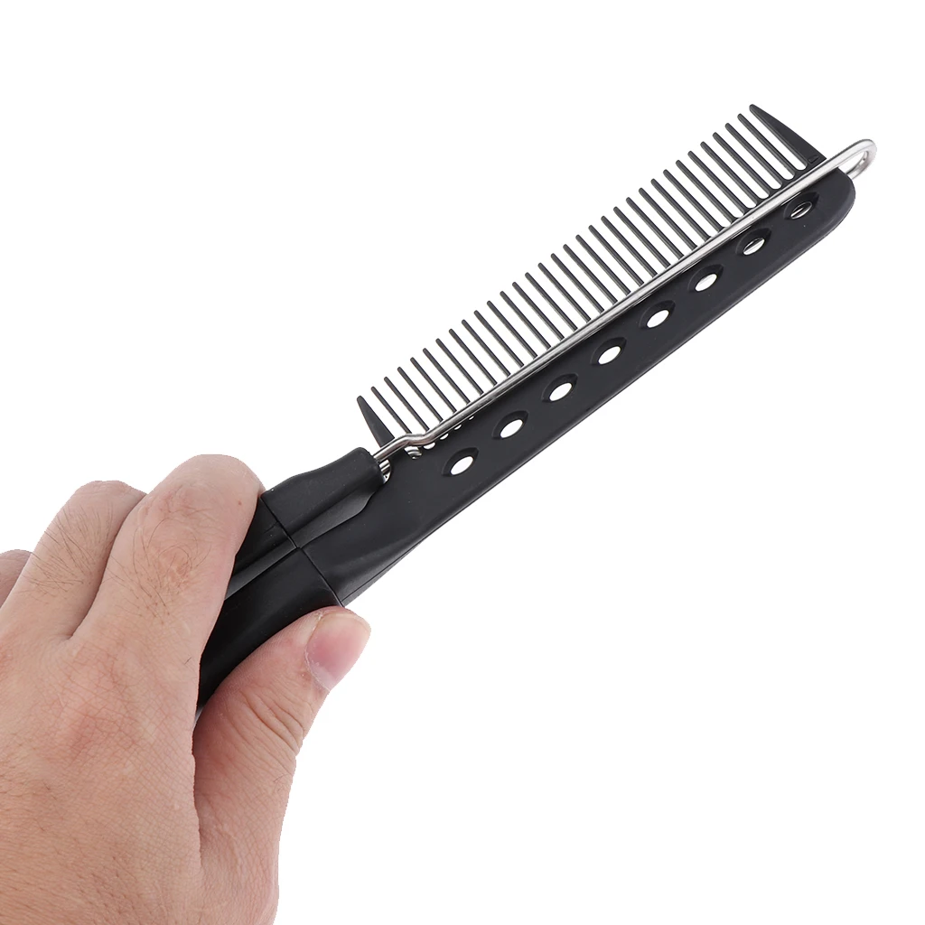 Fashion Salon Straight Bouffant Folding Pocket Comb Clip Hair Travel Brush V Shaped Hair Straightener Brush