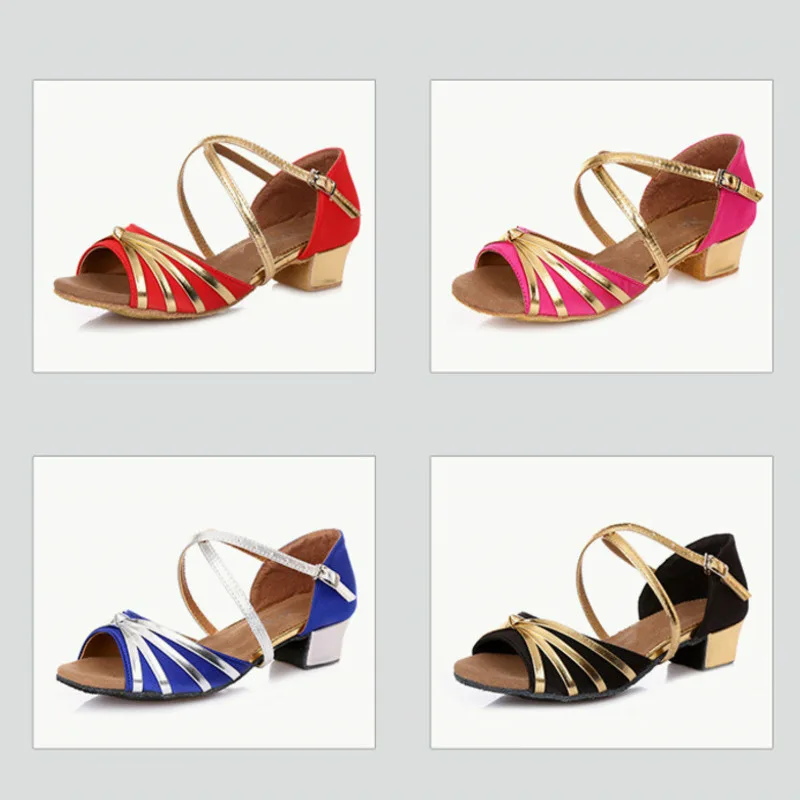 Sandals Low Heel Latin Dance Shoes Ladies Soft Sole Blue Black Red Pink Color Salsa Ballroom Dance Shoes