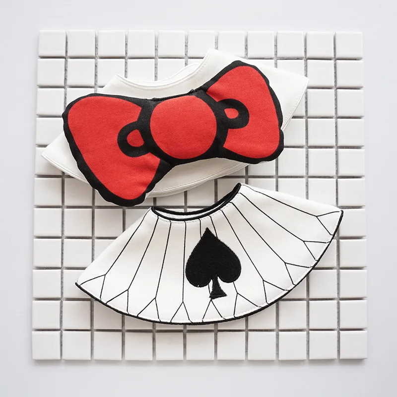 Japanese Style 360 Degree Cotton Round Bib Saliva Towel Cute Cartoon 3D Bibs Red Bow Detachable Bib Burp Cloths (5)
