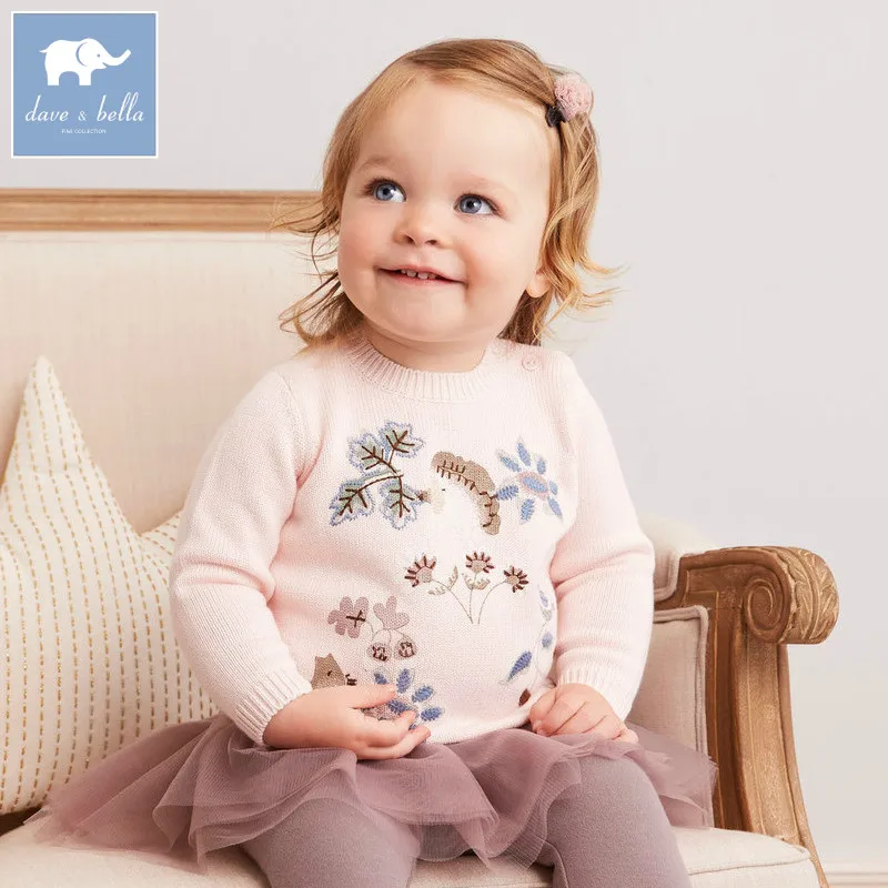 

DB5374 dave bella autumn newborn baby girls 100% cotton pullover tops infant clothes toddler children knitted Sweater