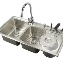 910*430*210 мм) 304 кухонная раковина из нержавеющей стали с двойной щеткой, набор с латунным выдвижным краном, моющий туалетный столик