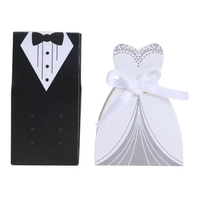 

100pcs/lots Bride And Groom Dresses Wedding Candy Box Gifts Favor Box Wedding Bonbonniere DIY Event Party Supplies