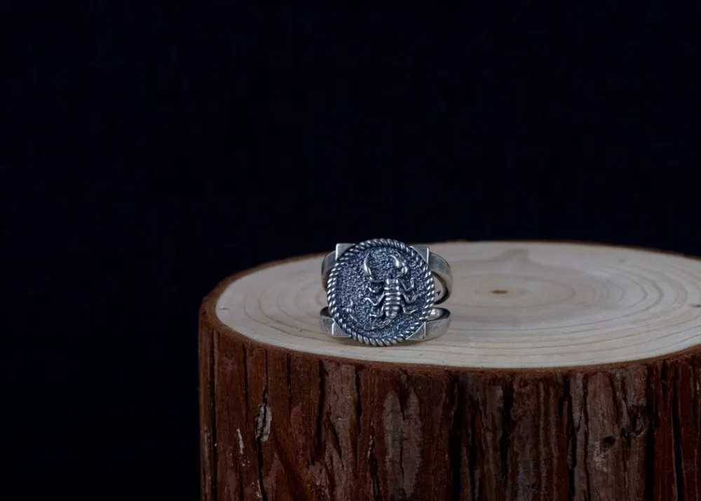 

S925 Silver Vintage Thai Silver Craft Jewelry Male Open Square Scorpion Styling Silver Ring