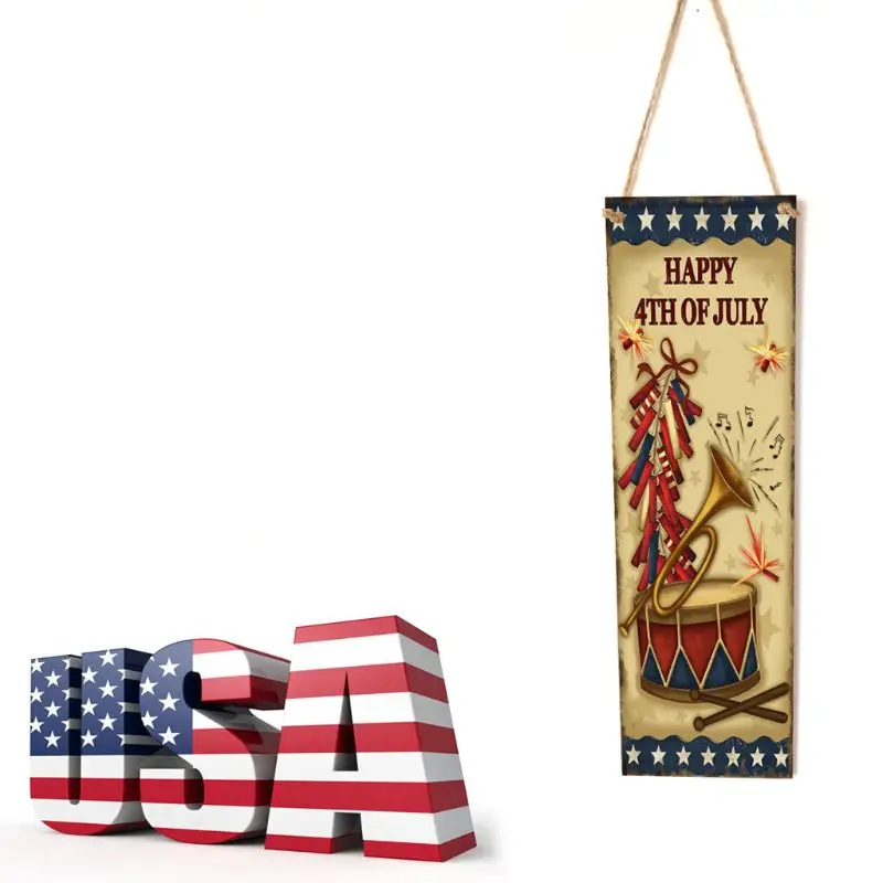 

Rustic Wooden Happy 4th Of July Horn Sign Plaque Independence Day Collection Gift Home Decoration