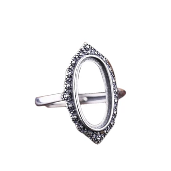 

Art Deco 925 Sterling Silver Engagement Wedding Ring for Marquise Cabochon 8x16mm Amber Agate Semi Mount Ring Vintage Antique