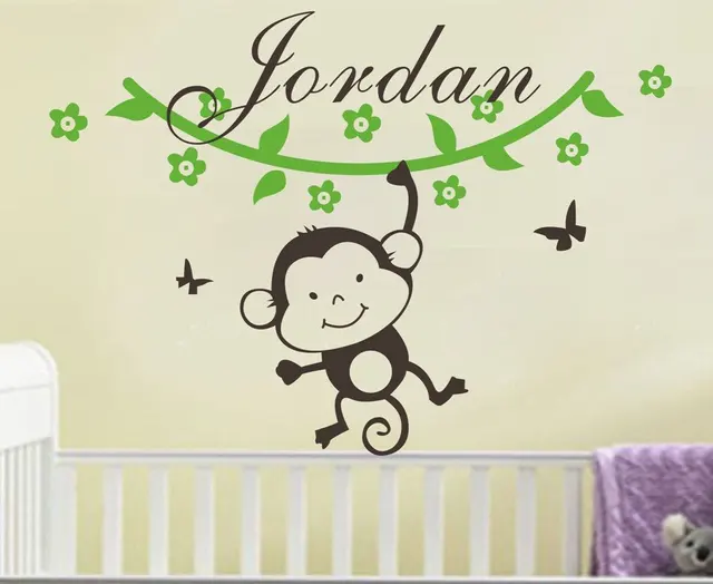 personalised name wall vinyl sticker monkey vine wall decor bedroom