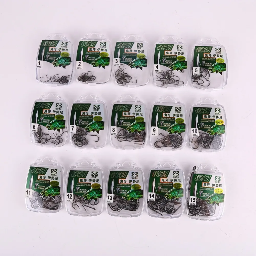 

High Quality 30pcs/bag Fishing Hooks 1-15# Barbed Fish Hooks ackle Accessories High Carbon Steel fishing Hooks