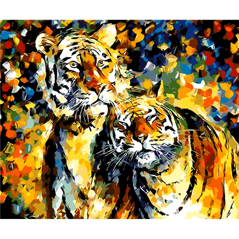 YIKEE decorative canvas oil painting by numbers,paint by number tiger