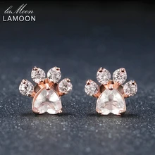 LAMOON Bearfoot 5×5.5mm 100% Natural Gemstone Rose Quartz 925 sterling-silver-jewelry Rose Gold Plated Stud Earring S925 LMEI040