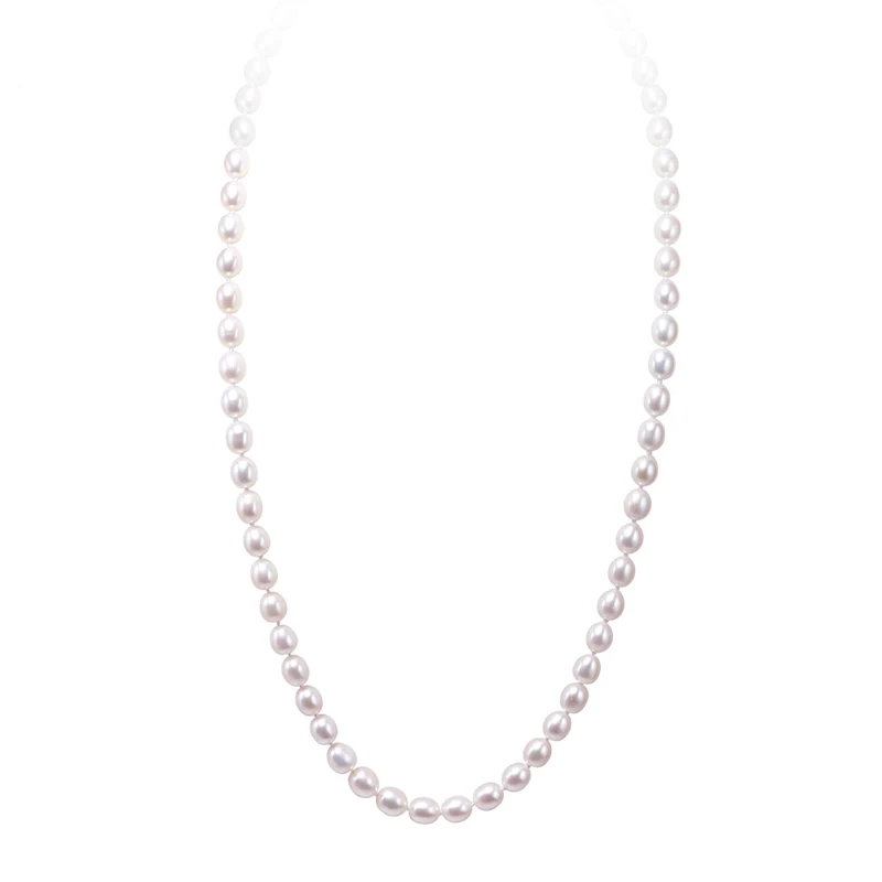 

DAIMI Long Necklace Cultured Pearl Necklace 6-7mm Rice Pearl Necklaces for Big Neck Anniversary Gift White Black Color