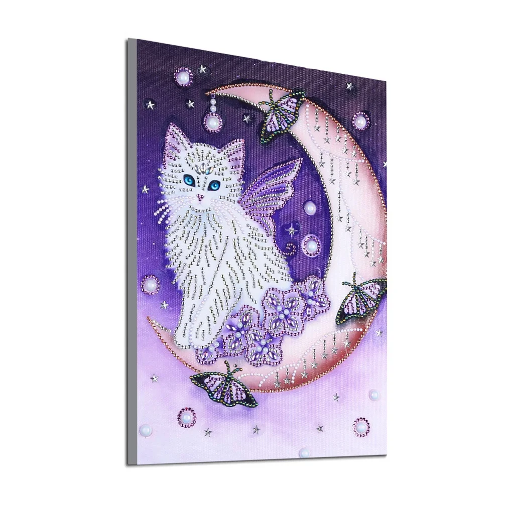 5D diamond embroidery circle diamond special Alien cartoon painting Cat on the moon rhinestone crystal painting home decoration