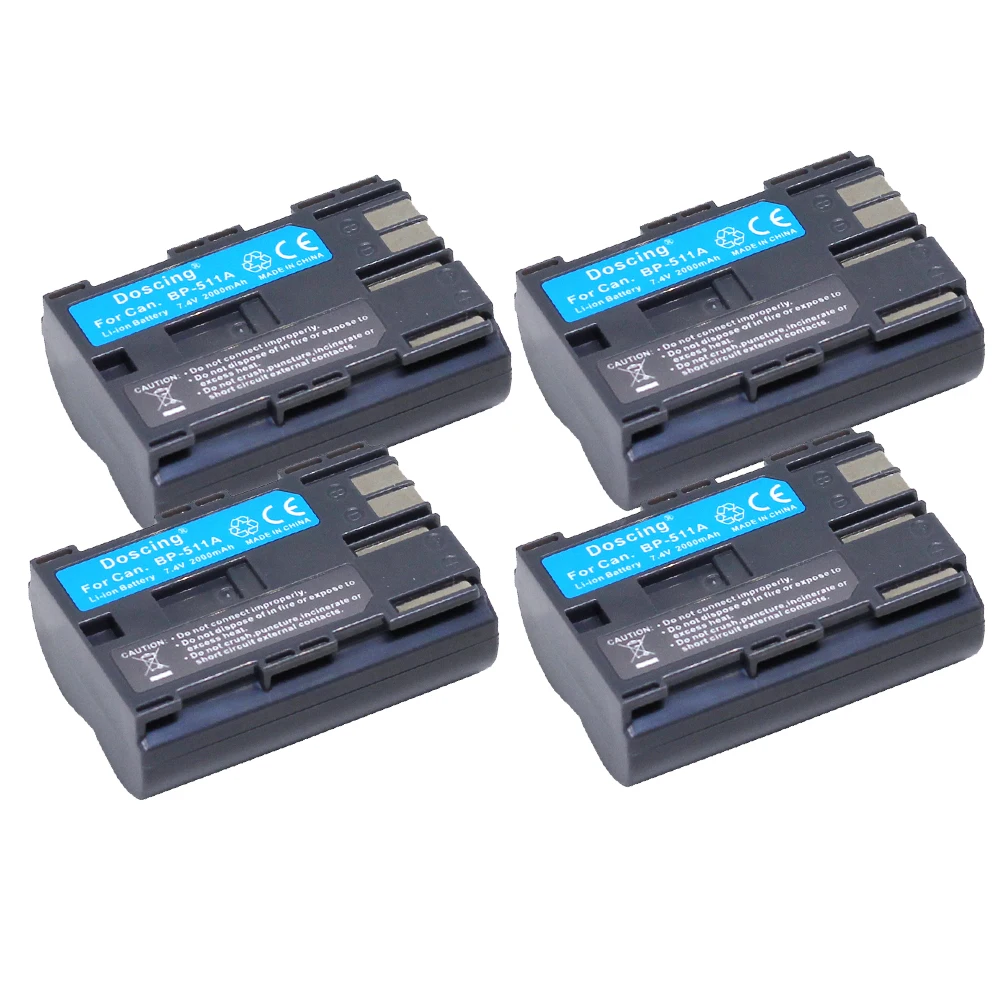 Аккумуляторы Doscing 2000 мА ч 4 шт. BP-511 BP511 BP-511A для Canon Powershot G6 G5 G3 G2 G1 EOS 300D D30 D60 D50 40D 30D |