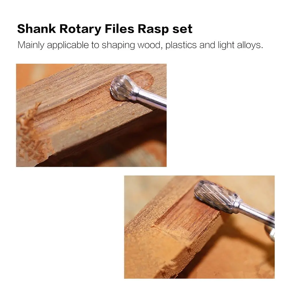 10pcs/lot 6mm Shank Tungsten Steel Solid Carbide Rotary Files Rasp Diamond Burrs Set for Woodworking Drilling Carving Engraving