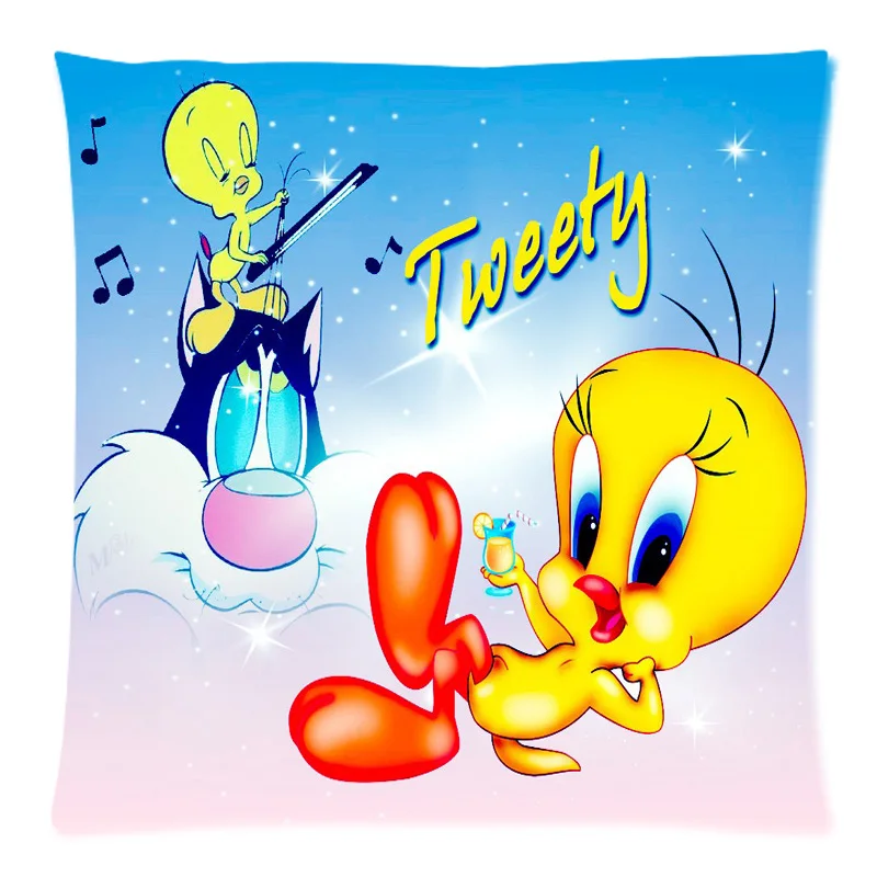 Tweety Bird Background Two Side Printed Cotton Linen Throw Pillow