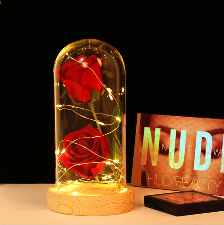 

LED Red Silk Rose Artificial Rose String Light Desk Lamp Romantic Valentine's Day Birthday Gift Room Decoration PartyDecoration